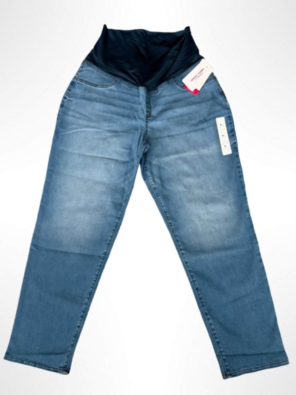 Ingrid + Isabel Maternity Over Belly Panel Jeans Straight Leg Light Wash Stretch